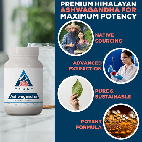Ayush Herbs Ashwagandha – 60 Capsules | Natural Stress Relief & Energy Boost