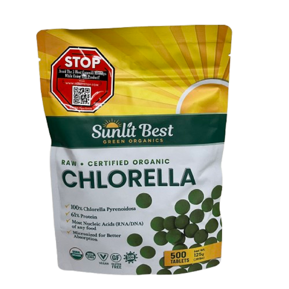 Sunlit Best USDA Organic Premium Chlorella Tablets 500 Tabs | 100% Pure Chlorella Superfood Supplement High in Protein, Chlorophyll, Vitamins, & Minerals | Supports Good Health, Wellbeing & Recovery