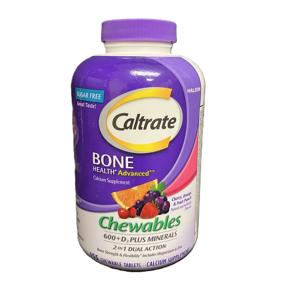 Caltrate Chewables 600 +D3 Plus  Cherry, Orange and Fruit Punch, 155 Count