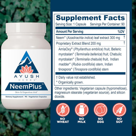 Ayush Herbs Neem Plus – 90 Veg Capsules | Immune & Skin Support with Ayurvedic Herbs