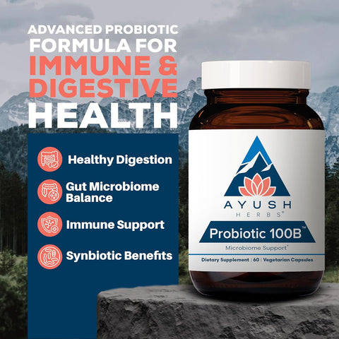 Ayush Herbs Probiotic 100B – 60 Veg Capsules | High-Potency Gut & Immune Support