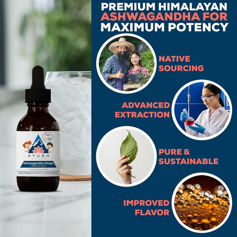 Ayush Herbs Ashwagandha Kids Drops – 2 Fl Oz | Natural Stress Relief & Immune Support for Children