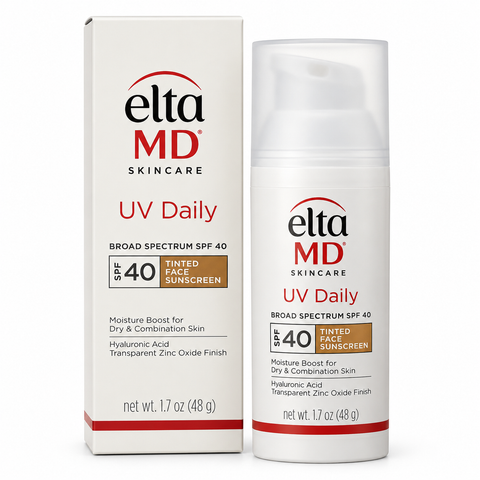 EltaMD UV Daily Tinted Broad Spectrum SPF 40 Face Sunscreen 1.7 oz with hyaluronic acid, shown with its original packaging on a white background.