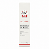 EltaMD UV Sheer Broad Spectrum SPF 50+ Face and Body Sunscreen, 3 oz (85 g), with Vitamin C, transparent zinc oxide finish, and 80-minute water resistance, shown in original retail packaging on a white background.