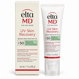 EltaMD UV Skin Recovery Green Tint Broad Spectrum SPF 50 mineral face sunscreen, 1.7 oz, with product packaging, designed to help visibly correct redness and protect sensitive skin.