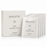 Epicutis Lipid Recovery Mask for Face, premium skincare box with five individually packaged facial sheet masks, 0.7 oz (20 g) each, on a white background.
 Copy