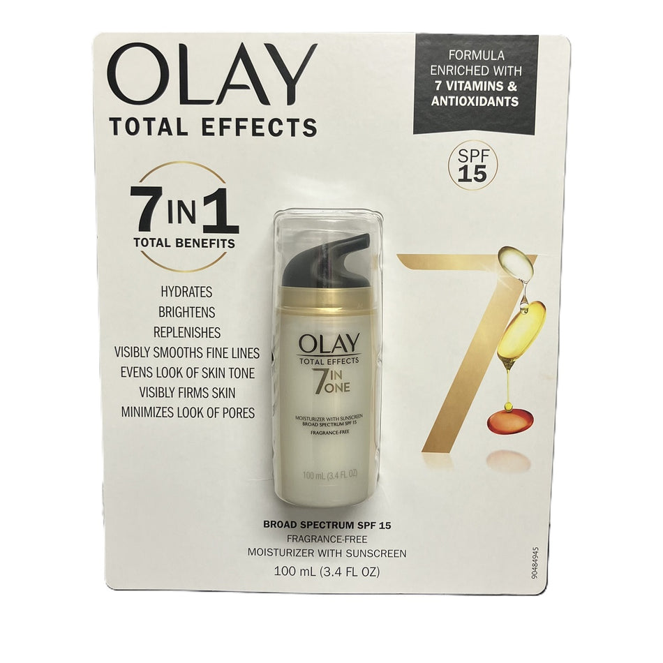 OLAY Total Effects 7-in-1 SPF 15 Moisturizer, Fragrance Free, 3.4 Fluid Ounce