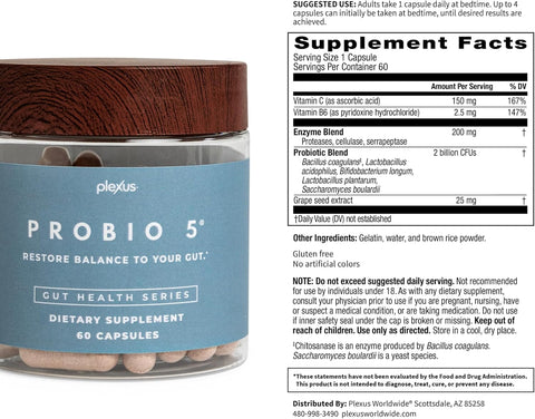 Plexus ProBio 5 – 60 Capsules | Advanced Probiotic & Enzyme Blend for Gut Health