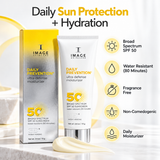 IMAGE Skincare Daily Prevention Ultra Defense Moisturizer SPF 50, 2.6 oz, displayed in a premium skincare setting with broad-spectrum UVA/UVB protection and daily moisturizing benefits.