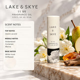 Lake & Skye 11 11 Rollerball Fragrance Oil 0.33 oz 10ml with ozonic top notes, amberwood, cyclamen and marine middle notes, and white musk and driftwood base notes