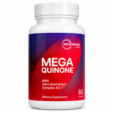 Microbiome Labs MegaQuinone Vitamin K2 MK-7 dietary supplement, 60 capsules, white bottle with red and purple label, front product view.