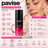 Pavise Bioadaptive Stress Repair 30ml nighttime facial treatment bottle displayed beside its black and pink packaging in a premium skincare studio setting.