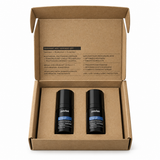 Pavise Dynamic Age Defense Mini 2 x 5ml broad-spectrum SPF 30 mineral sunscreen and moisturizer set with two travel-size bottles in kraft cardboard packaging.