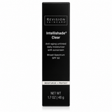 Revision Skincare Intellishade Clear SPF 50 untinted daily moisturizer with broad-spectrum sunscreen, 1.7 oz (48 g), black product packaging on a white background.