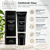 Revision Skincare Intellishade Clear SPF 50 untinted daily moisturizer, 1.7 oz, with broad-spectrum UVA/UVB protection, oil-free formula, and daily hydration benefits.
