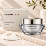 SkinMedica Dermal Repair Cream 1.7 oz (50 mL) facial moisturizer displayed with its ivory packaging, cream texture, and elegant skincare setting.