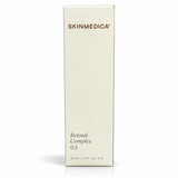 SkinMedica Retinol Complex 0.5, 1 oz (30 mL), skincare treatment in original ivory packaging with embossed diamond pattern, displayed on a clean white background.