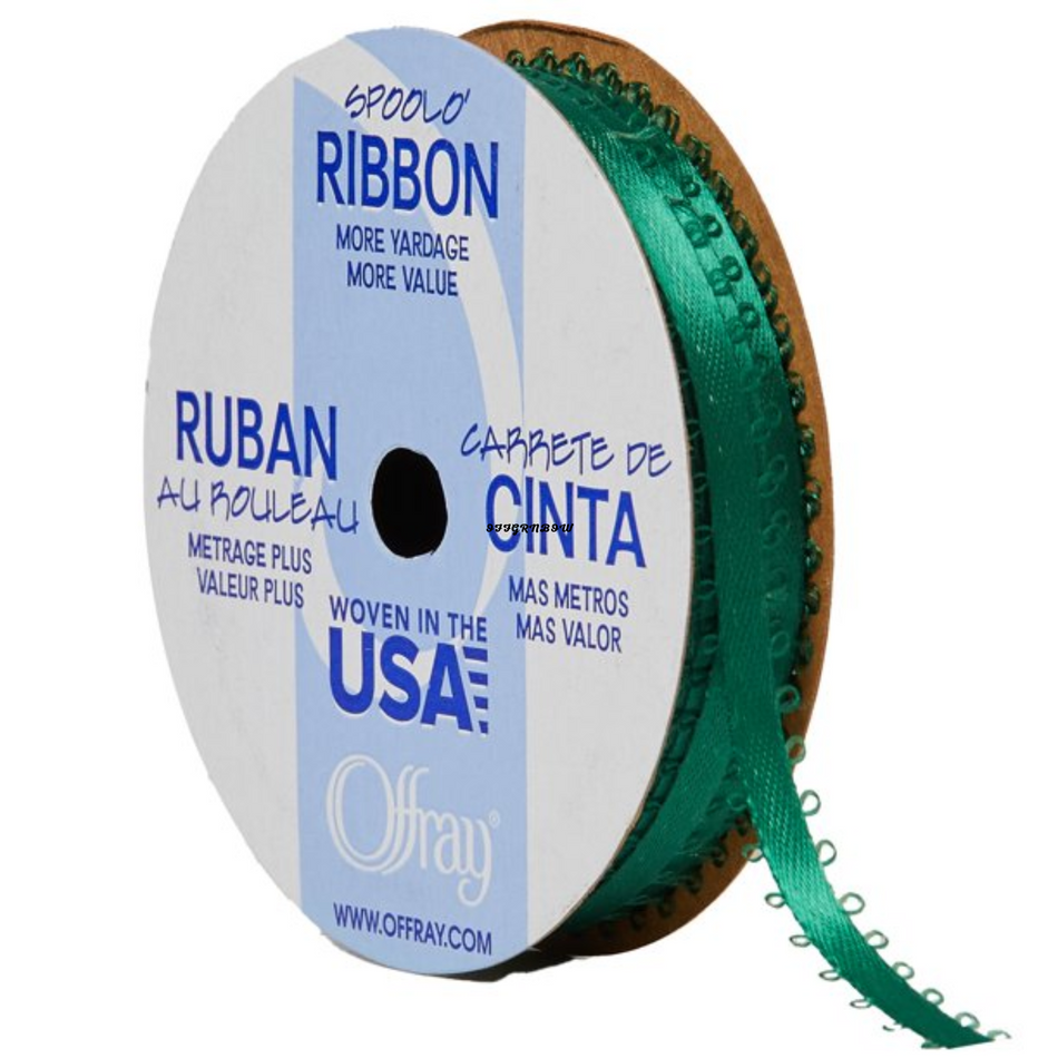 Offray Holiday Time Ribbon Green 18 feet Craft Ribbon 3/16" wide 100% Polyester 6 Rolls