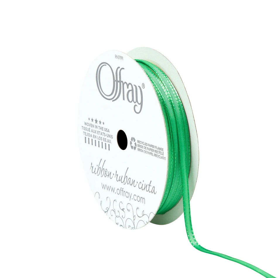 Offray Holiday Time Ribbon Green 30 Feet Craft Ribbon 1/8" Wide 100% Polyester 6 Rolls