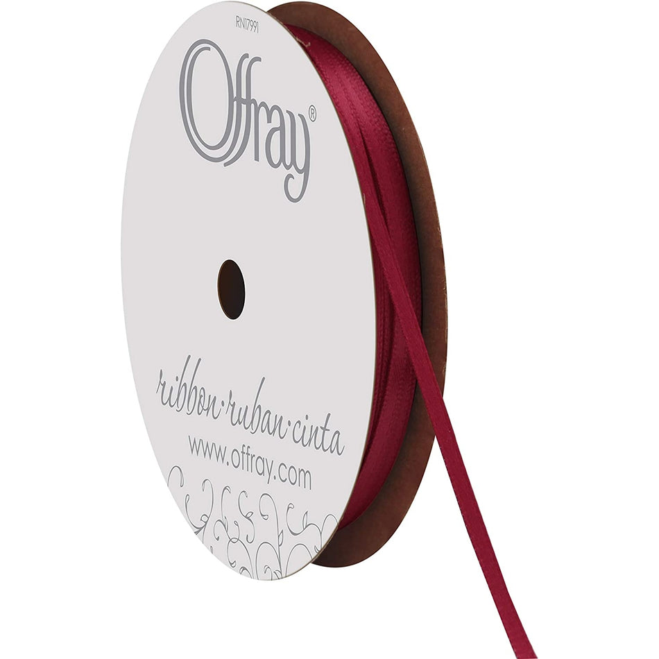 Offray Holiday Time Ribbon Burgundy 30 Feet Craft Ribbon 1/4" Wide 100% Polyester 6 Rolls