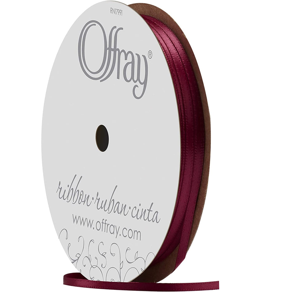 Offray Holiday Time Ribbon Burgundy 30 Feet Craft Ribbon 1/4" Wide 100% Polyester 6 Rolls