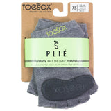 ToeSox Women's Plie Half Toe Grip Socks Heather Grey w  Lime Trim XS