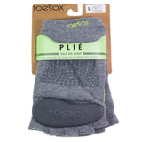 ToeSox Women's Plie Half Toe Grip Socks Heather Grey w  Lime Trim L