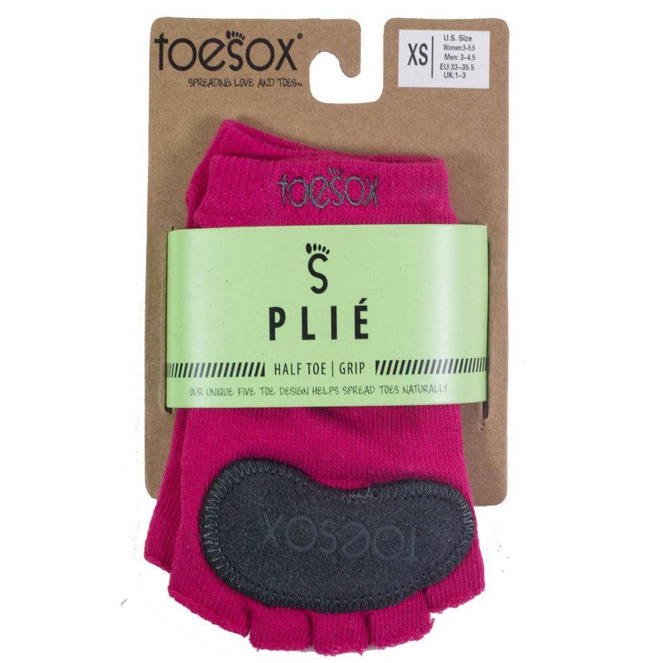ToeSox Women's Plie Half Toe Grip Socks Fuchsia w  Fuchsia Trim XS